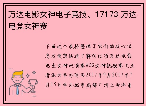 万达电影女神电子竞技、17173 万达电竞女神赛