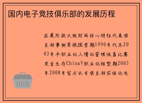 国内电子竞技俱乐部的发展历程